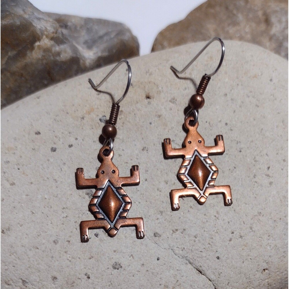 Vintage Wheeler Copper Turtle Southwestern Earrings - Picture 2 of 5